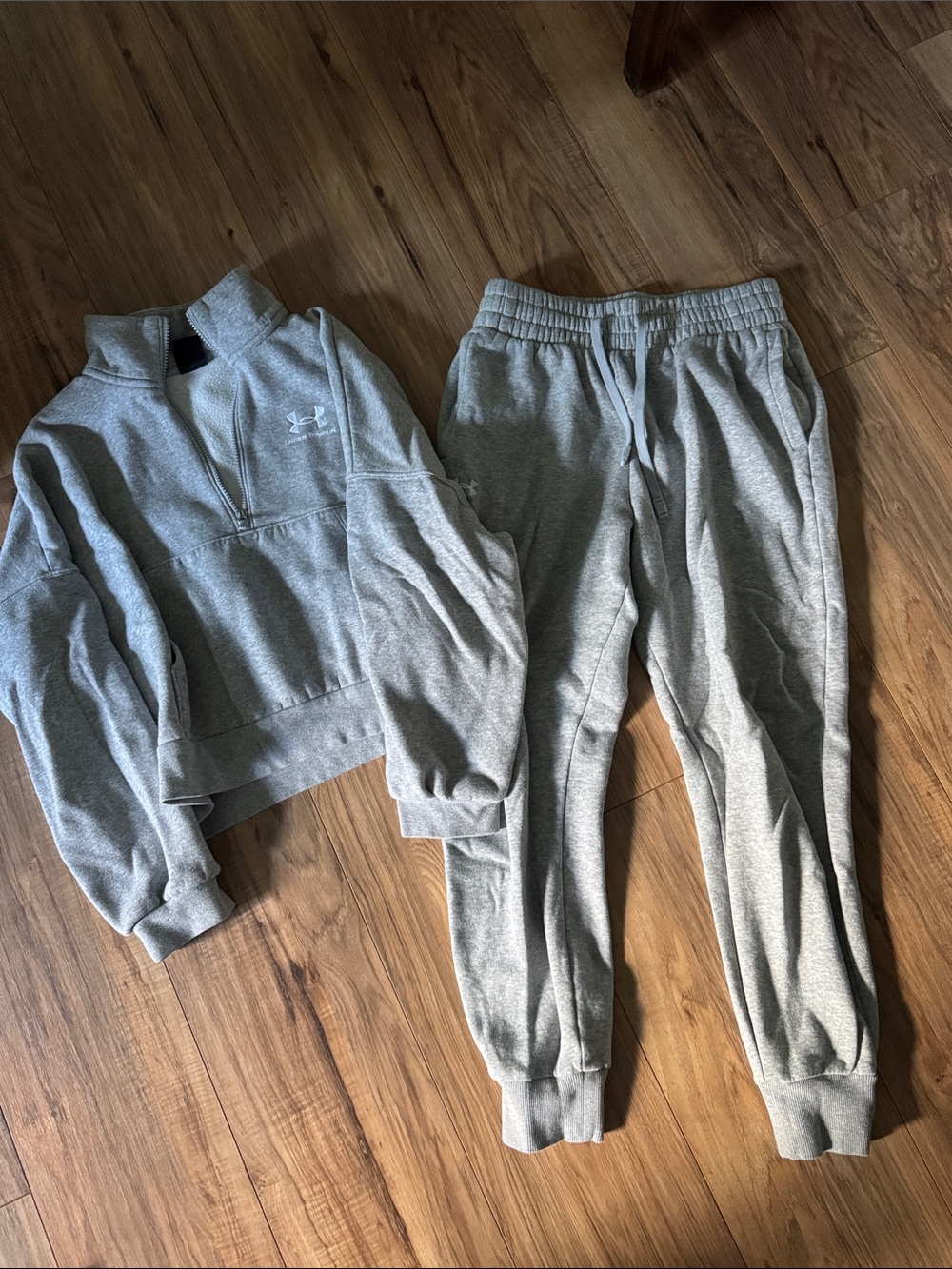 Under Armour grey cropped Fleece Jogger Set - Quarter-Zip Sweatshirt & Pants